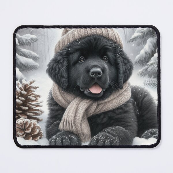 Item preview, Black Newfoundland Puppy in Winter Hat and Scarf designed and sold by Animals-on-me.