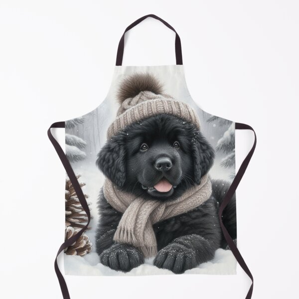 Item preview, Black Newfoundland Puppy in Winter Hat and Scarf designed and sold by Animals-on-me.
