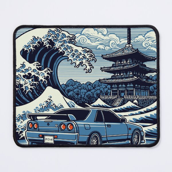 Item preview, Skyline Car with Great Wave and Japanese Temple - BNR34 GTR JDM designed and sold by kamahachi.