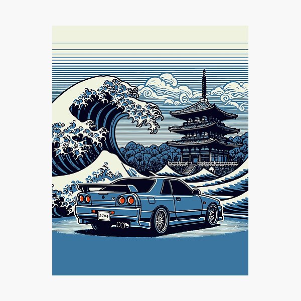 Item preview, Skyline Car with Great Wave and Japanese Temple - BNR34 GTR JDM designed and sold by kamahachi.