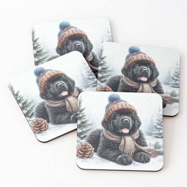 Item preview, Cute Black Newfoundland Puppy in Winter Hat and Scarf designed and sold by Animals-on-me.