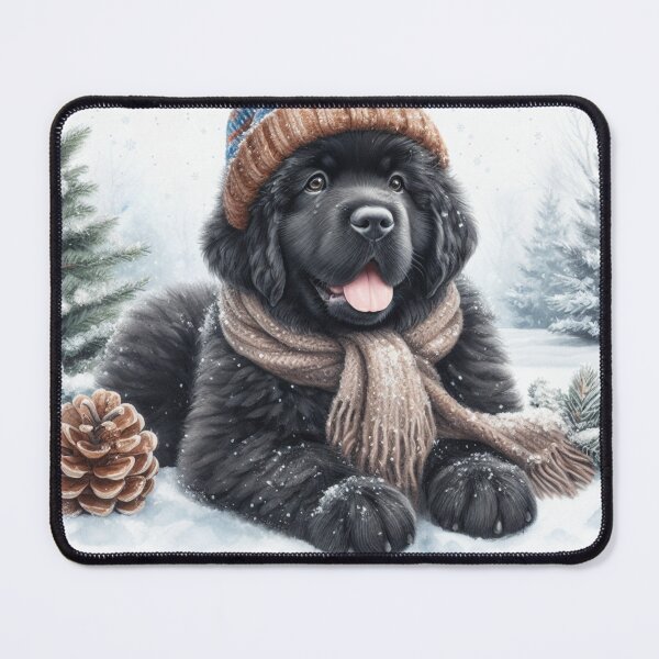 Item preview, Cute Black Newfoundland Puppy in Winter Hat and Scarf designed and sold by Animals-on-me.