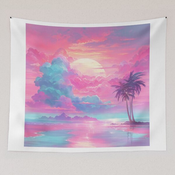 Item preview, Pastel Paradise: A Vaporwave Dreamscape of Colorful Beach Bliss designed and sold by RedArtG09.
