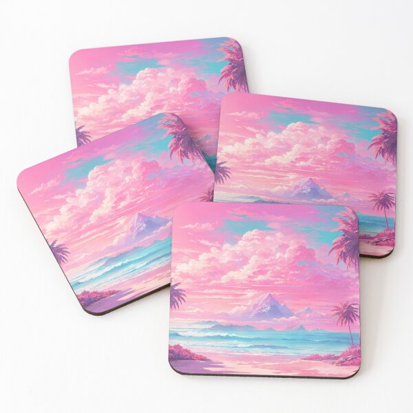 Item preview, Serenity Shores: Vibrant Vaporwave Landscape in Pastel Beach Hues designed and sold by RedArtG09.