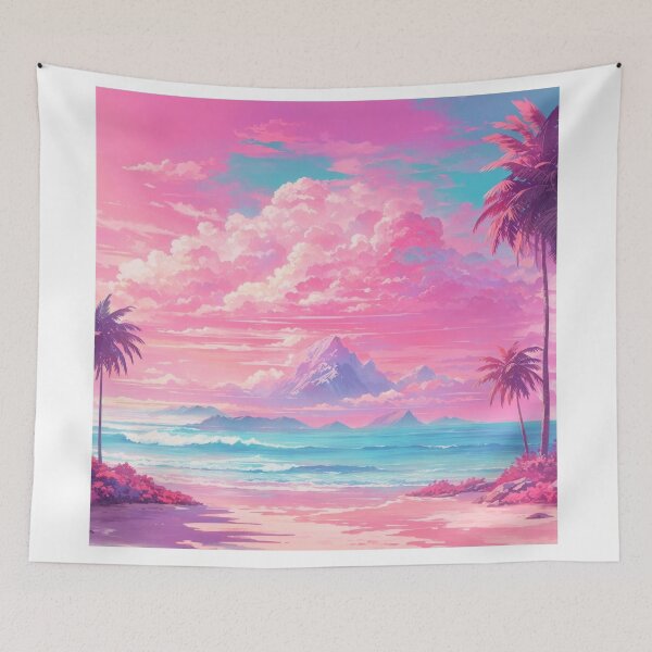 Item preview, Serenity Shores: Vibrant Vaporwave Landscape in Pastel Beach Hues designed and sold by RedArtG09.