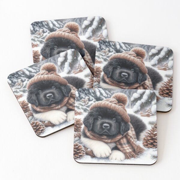 Item preview, Landseer Newfoundland Puppy in Winter Hat and Scarf designed and sold by Animals-on-me.