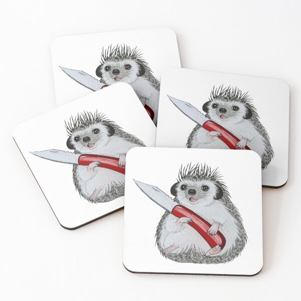 Item preview, Happy Little Hedgehog With Knife designed and sold by ink-in-a-teacup.