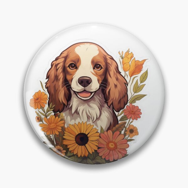 Item preview, Floral Harmony - Cartoon Golden & White Cocker Spaniel Portrait designed and sold by PureGlee.