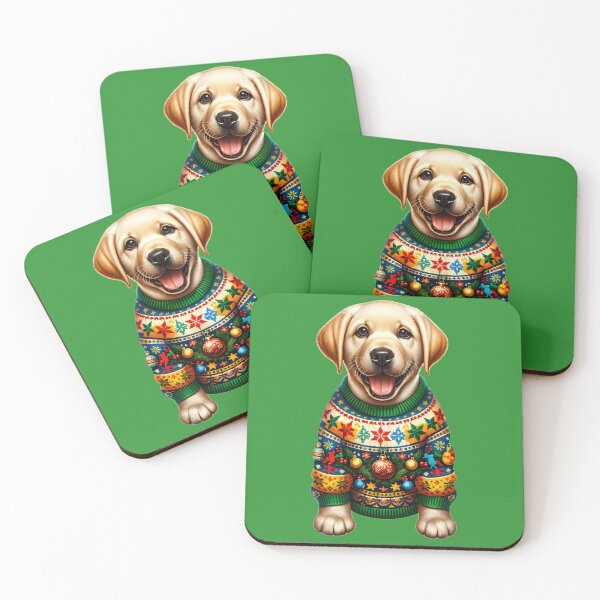 Item preview, Merry Woofmas | Cheerful Labrador puppy in a colorful Christmas sweater designed and sold by TheMostLikely.