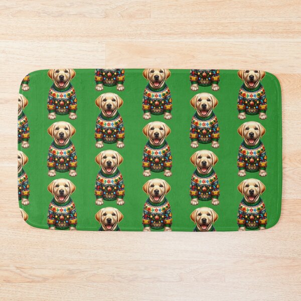 Item preview, Merry Woofmas | Cheerful Labrador puppy in a colorful Christmas sweater designed and sold by TheMostLikely.