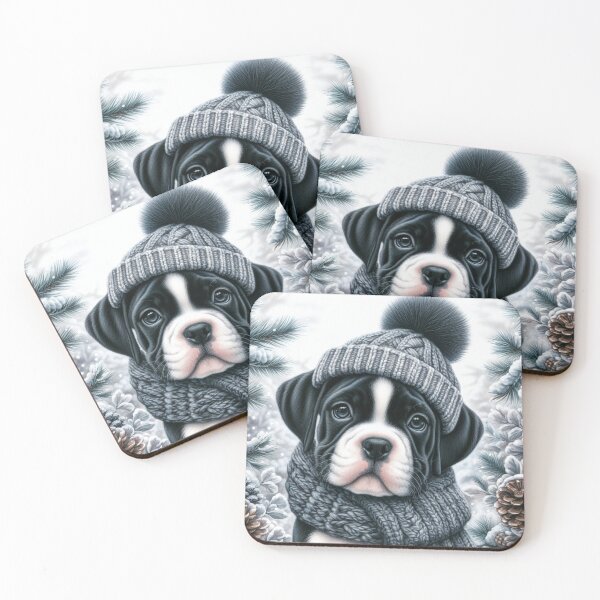 Item preview, Boxer Puppy in Winter Hat and snow designed and sold by Animals-on-me.