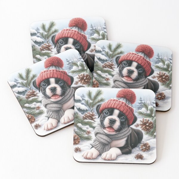 Item preview, Cute Boxer Puppy in Winter Hat and snow designed and sold by Animals-on-me.