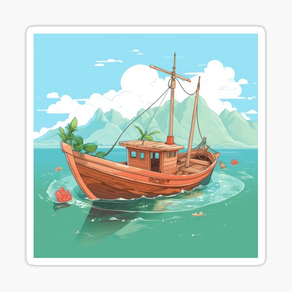 Wooden fishing boat Sticker