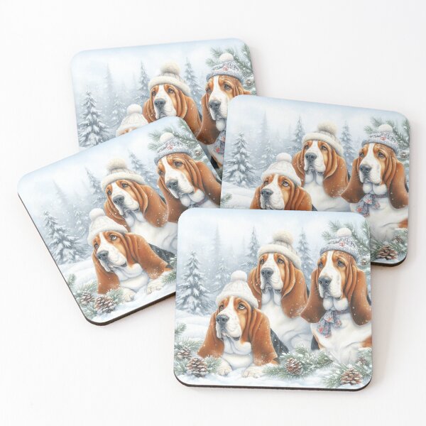 Item preview, Basset Hounds in Winter Hats and Scarves designed and sold by Animals-on-me.