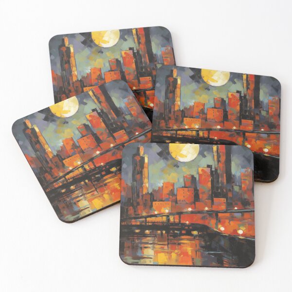 Item preview, Moonlit Metropolis: Abstract Nightscape designed and sold by Moisky Art.