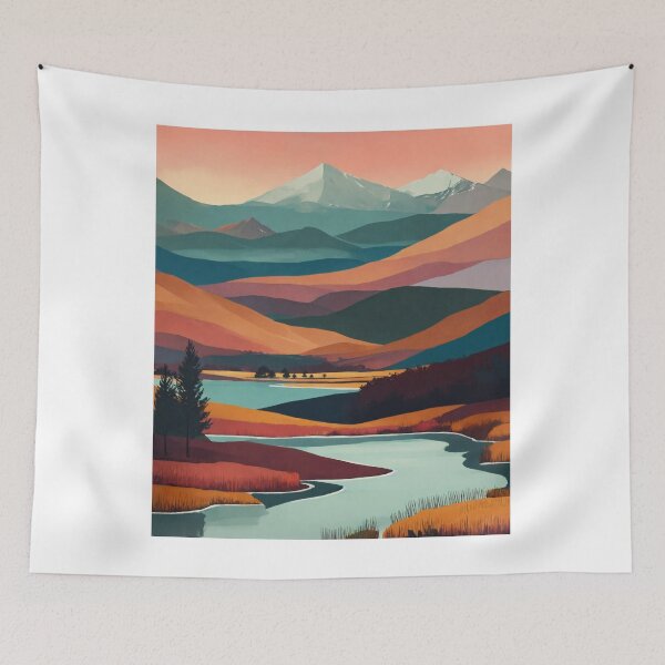 Aperçu de l'œuvre boho art Minimalist landscape mountains créée et vendue par Mustaph-Shop.