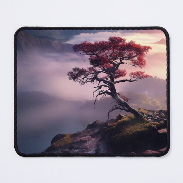 Item preview, Hazy sunset mountain with lonely tree - Landscape photography designed and sold by TheArtistOf2022.