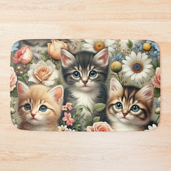Item preview, Classic Kittens and Flowers Print - Chic Chat Créations Ref.085 designed and sold by ChicChat.