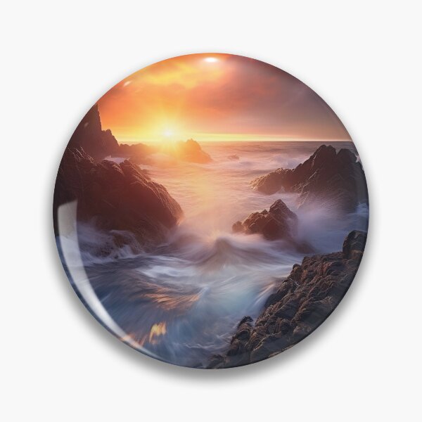 Artikelvorschau, Felsiger Strand bei Sonnenuntergang in Langzeitbelichtung - Landschaftsfotografie entworfen und verkauft von TheArtistOf2022.