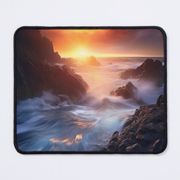 Item preview, Rocky beach at sunset in long exposure - Landscape photography designed and sold by TheArtistOf2022.