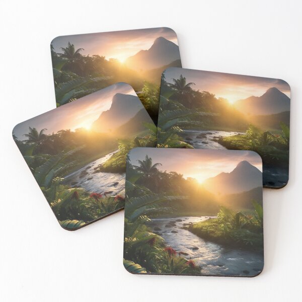 Item preview, Misty forest with waterfalls at sunset long exposure - Landscape photography designed and sold by TheArtistOf2022.