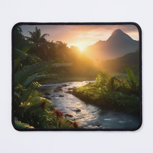 Item preview, Misty forest with waterfalls at sunset long exposure - Landscape photography designed and sold by TheArtistOf2022.
