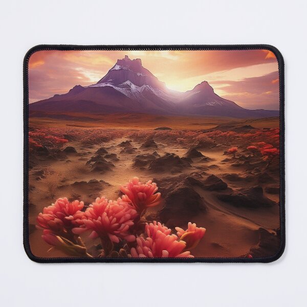 Item preview, Majestic sunrise over mountains with flowers in the desert - Landscape photography designed and sold by TheArtistOf2022.