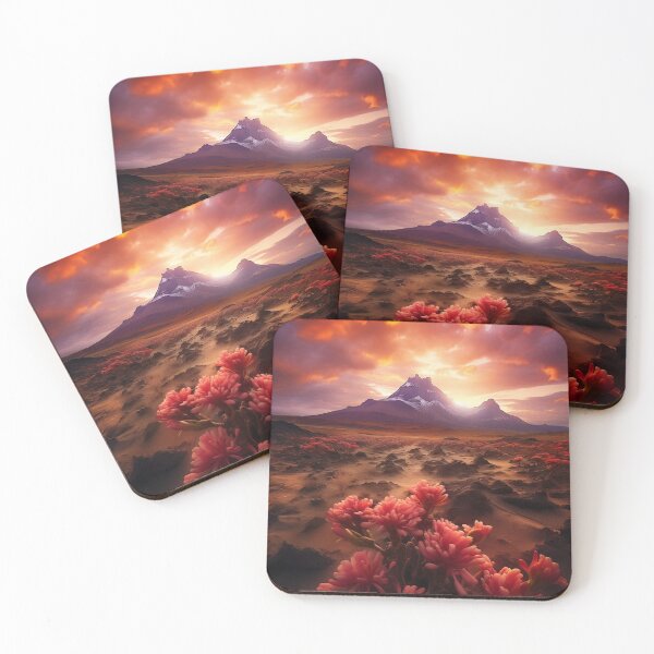 Item preview, Majestic sunrise over mountains with flowers in the desert - Landscape photography designed and sold by TheArtistOf2022.