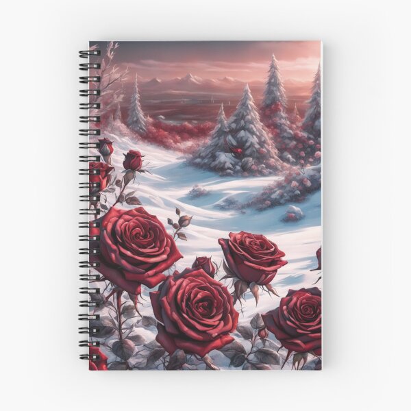 Artikelvorschau,  Winterpanorama mit dunkelroten gefrorenen Rosen. entworfen und verkauft von aipaint.