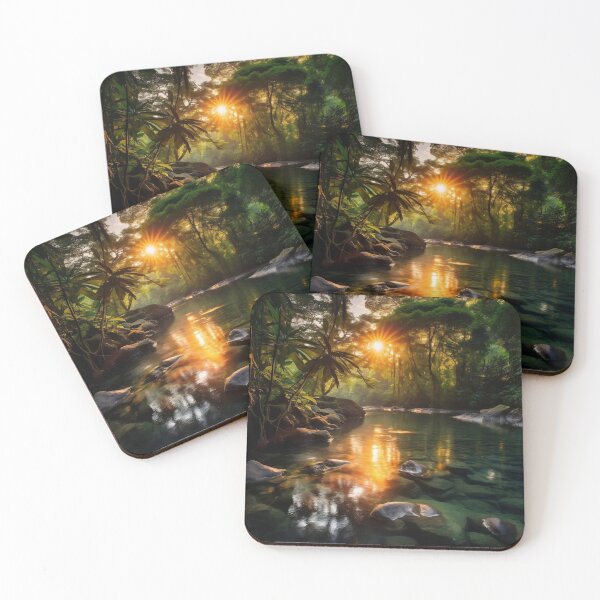 Item preview, Misty forest with river at sunset long exposure - Landscape photography designed and sold by TheArtistOf2022.