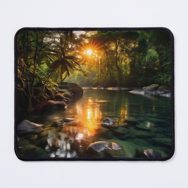Item preview, Misty forest with river at sunset long exposure - Landscape photography designed and sold by TheArtistOf2022.