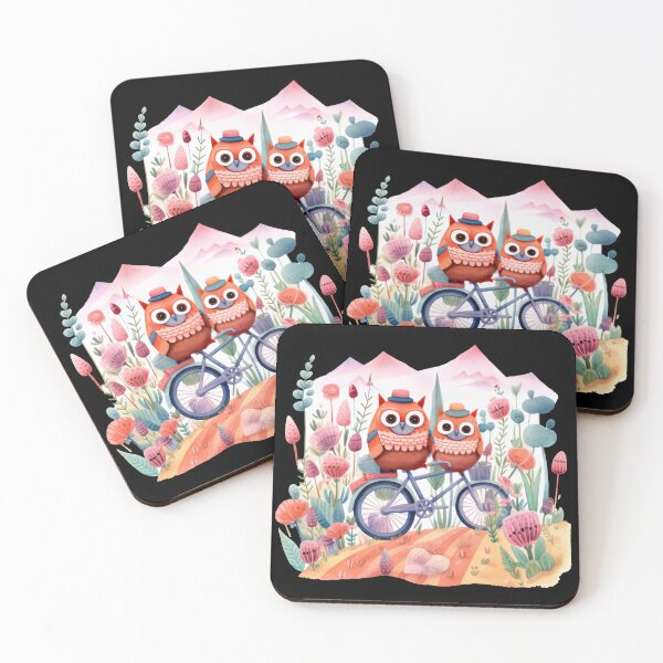 Item preview, Cute owls as abstract mountain bikers designed and sold by WallGemsArt.