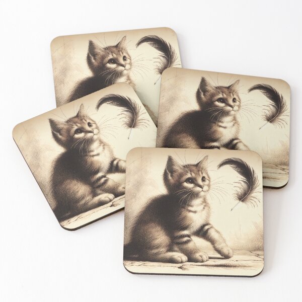 Item preview, Curious Kitten's First Feather Encounter designed and sold by PictorialWhimsy.