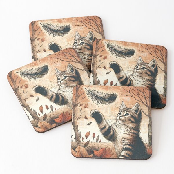 Item preview, Playful Kitten Amidst Autumn Leaves designed and sold by PictorialWhimsy.