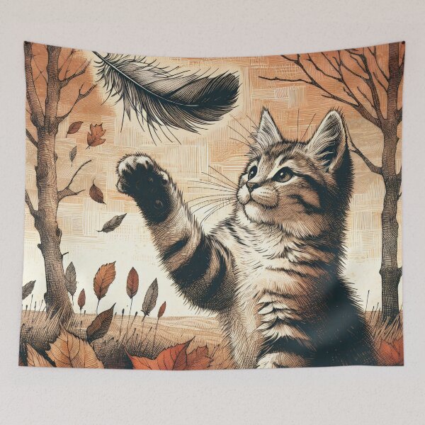 Item preview, Playful Kitten Amidst Autumn Leaves designed and sold by PictorialWhimsy.