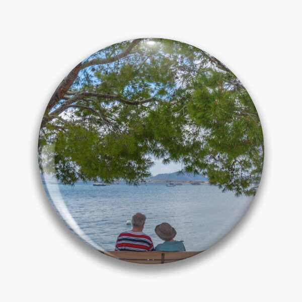 Item preview, Puerto Pollensa Pine Walk Bench Happy Couple designed and sold by GG WALL ART.