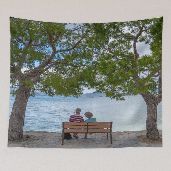 Item preview, Puerto Pollensa Pine Walk Bench Happy Couple designed and sold by GG WALL ART.