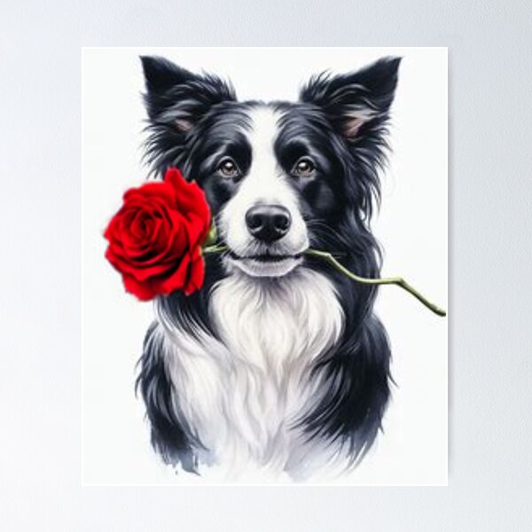 Item preview, Border Collie carrying a red rose - Love at first sight designed and sold by DWeyers.
