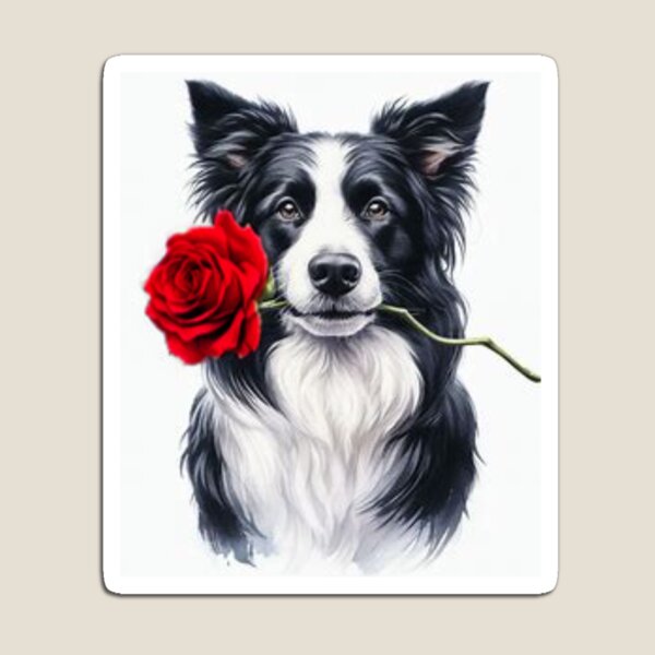 Item preview, Border Collie carrying a red rose - Love at first sight designed and sold by DWeyers.