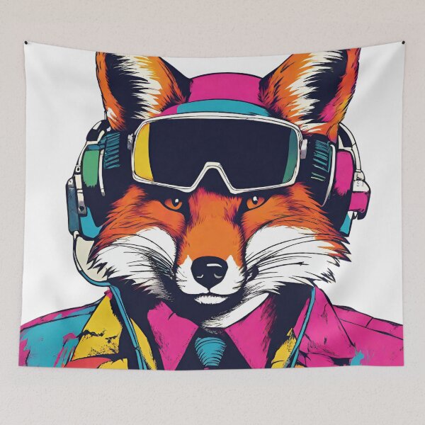 Item preview, Retro 80s Fox with Headphones designed and sold by LittleGoblinPrs.