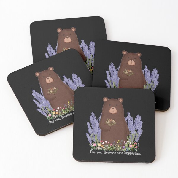 Item preview, A large brown bear stretches out holding a bouquet of flowers in the middle of a flower garden. designed and sold by attakorn.