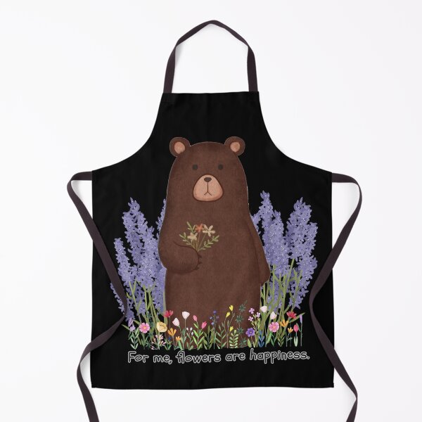 Item preview, A large brown bear stretches out holding a bouquet of flowers in the middle of a flower garden. designed and sold by attakorn.