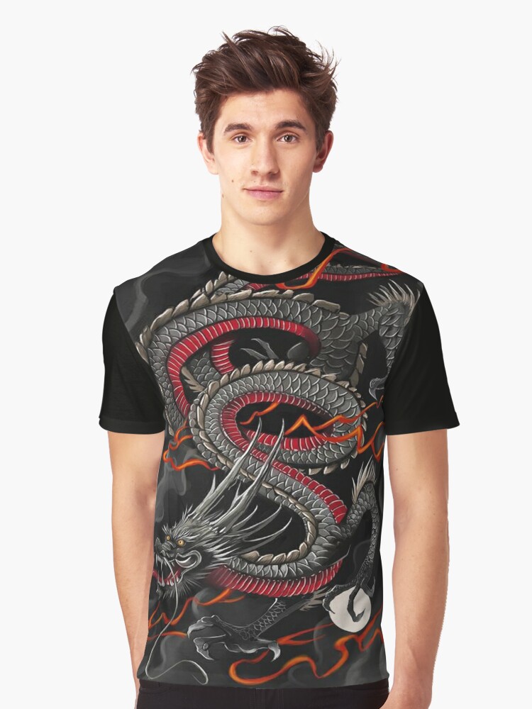lineær vil beslutte Bliv forvirret Black/Grey And Red Chinese Dragon" Graphic T-Shirt for Sale by leen12 |  Redbubble