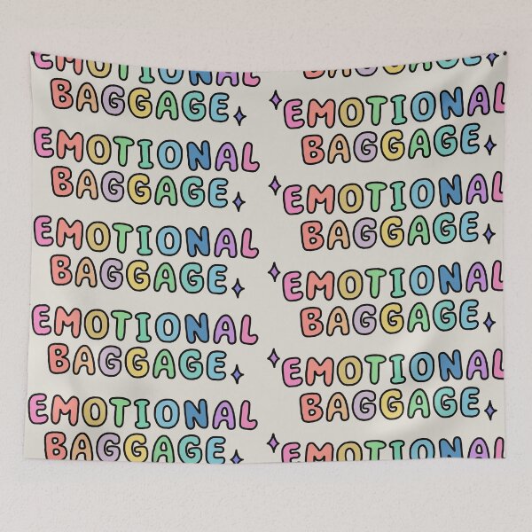 Item preview, Colourful funky "emotional baggage" text.  designed and sold by NeurodiverseTea.