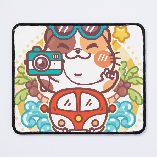 Item preview, Tourist Cat with Camera and Tropical Motifs Cartoon Illustration designed and sold by mumeaw.