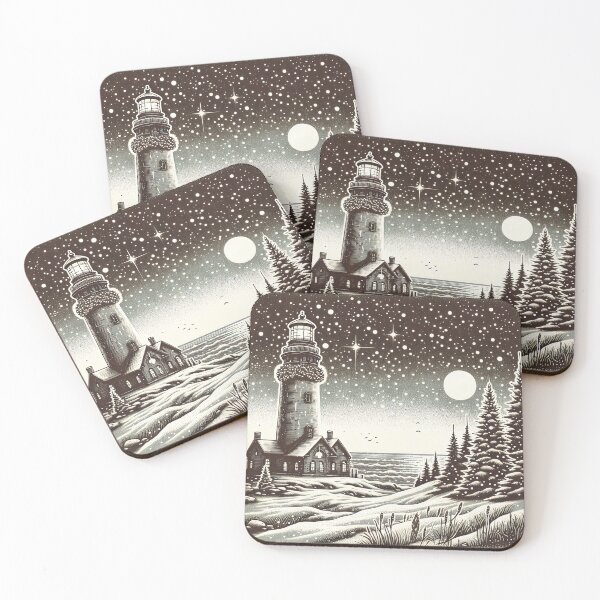 Item preview, Lighthouse Winter's Calm, Starry Serenity designed and sold by PictorialWhimsy.