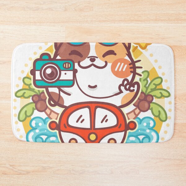 Item preview, Tourist Cat with Camera and Tropical Motifs Cartoon Illustration designed and sold by mumeaw.