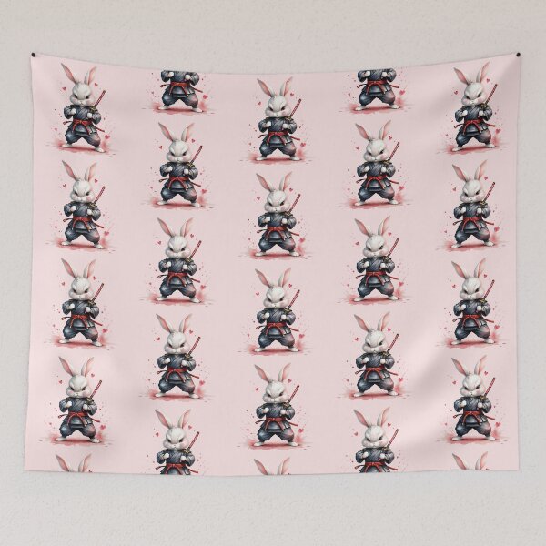 Item preview, Valentines Day Cool Bunny Ninja Warrior Boyfriend Watercolor Drawing designed and sold by Cawaiico.