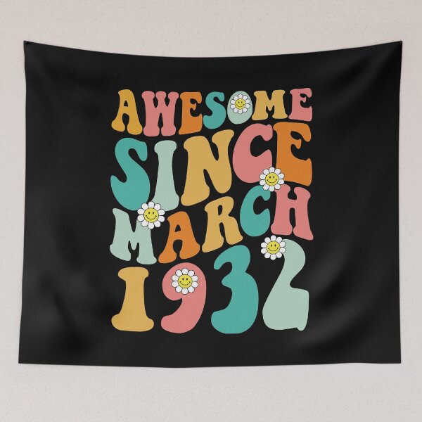 Item preview, Awesome Since March 1932 | Made In 1932 | Retro Groovy Birthday designed and sold by Christina-grich.