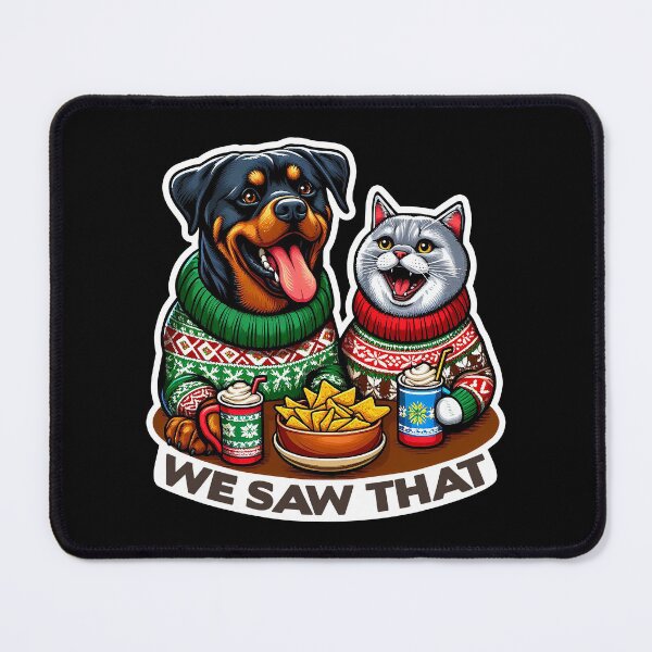 Item preview, We Saw That meme Rottweiler Dog Scottish Fold Cat Ugly Christmas Sweater Nachos Hot Chocolate designed and sold by plushism.